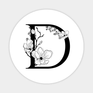 Letter D Monogram - Floral Initial Magnet